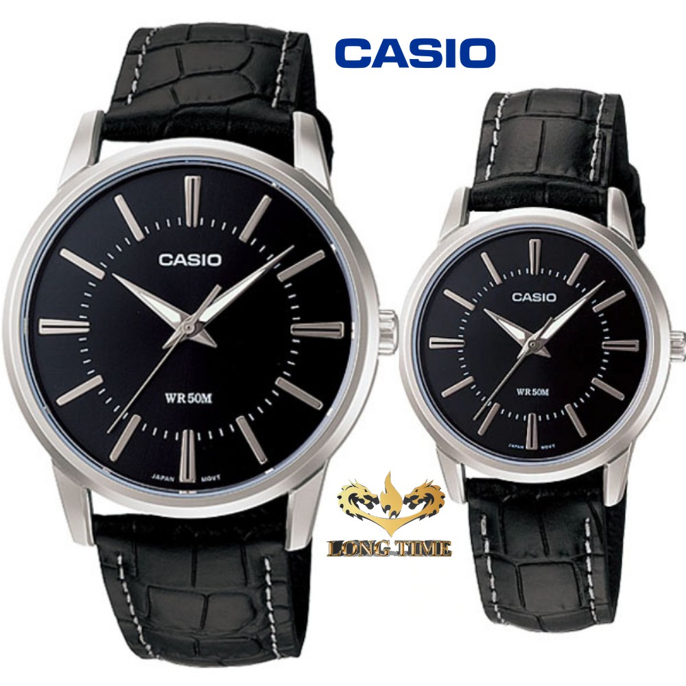 Đồng Hồ đôi Casio MTP-1303L-1AVDF VÀ LTP-1303-1AVDF Chính hãng - Dây da - Mặt đen bả