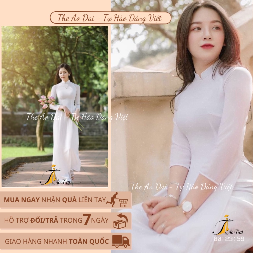 Áo dài trắng chất vải lụa 💥 HÀNG CAO CẤP 💥 áo dài truyền thống 4 tà đẹp duyên dáng yêu kiều
