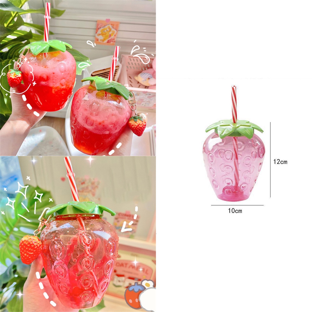Bình đựng nước bằng nhựa hình quả dâu tây độc đáo có ống hút cao cấp dành cho học sinh
