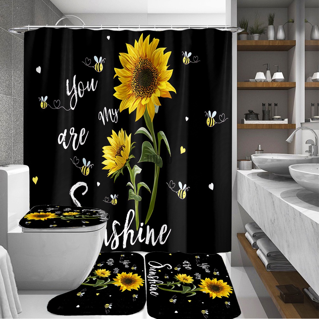 4pcs Print Bathroom Shower Curtains Toilet Cover Mat