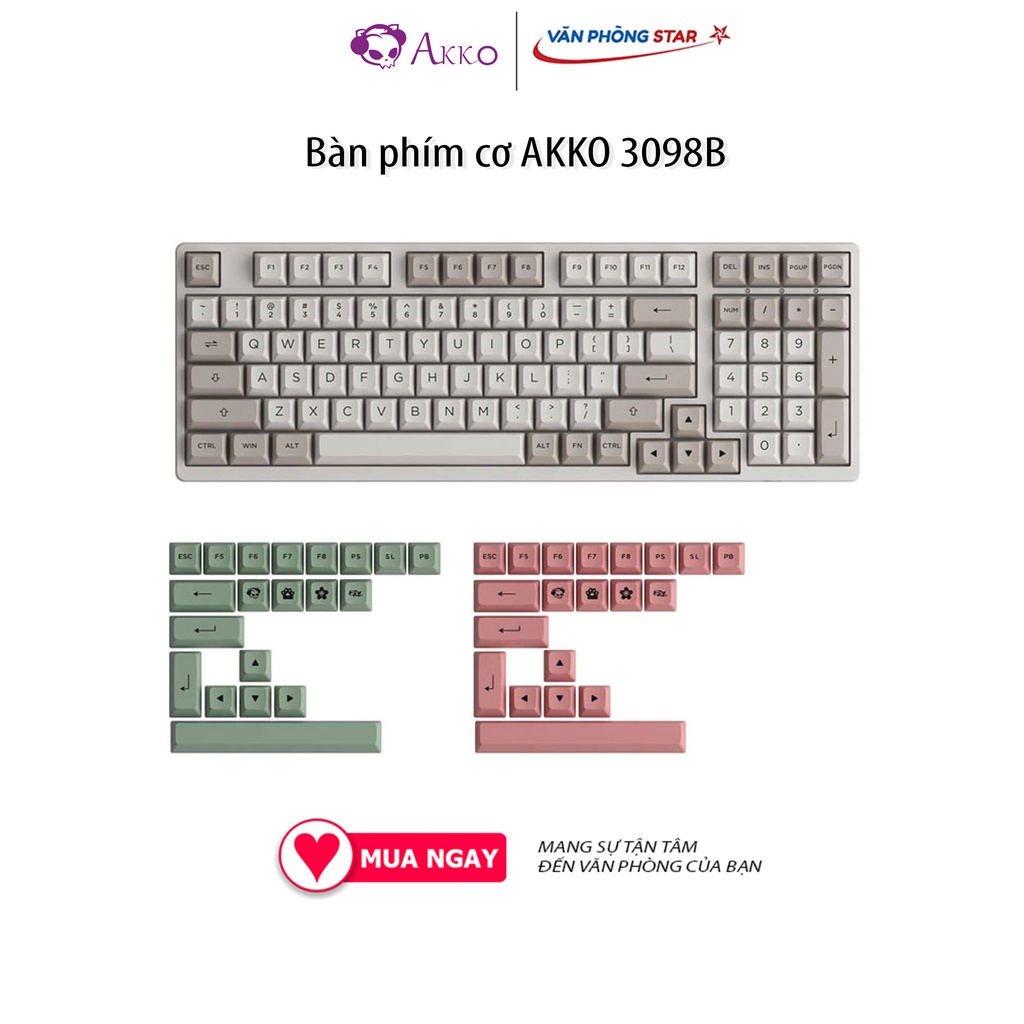 Bàn phím cơ AKKO 3098B, Bluetooth 5.0, 2.4 GHz Wireless, USB Type-C, Full size, Tương thích Windows, MacOS, Linux