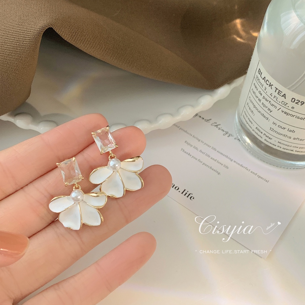 Bông Tai Hình Hoa Đính Đá Zircon Phong Cách Hàn Quốc Sang Trọng Thời Trang 2022