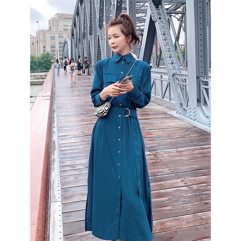 Váy sơ mi dáng dài kèm đai thắt kiểu dáng Hàn Quốc mẫu mới nhất