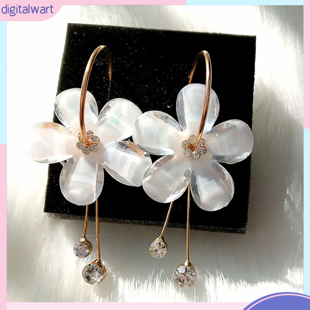 Dg✌❤ 1 Đôi Bông Tai Hợp Kim Hình Cánh Hoa Đính Đá Thời Trang Dành Cho Nữ