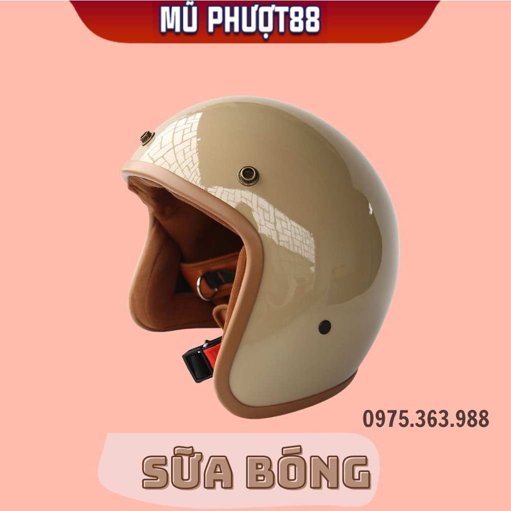 Mũ bảo hiểm 3/4 đầu viền nâu màu trơn đủ màu classic, lót màu cao cấp đi phượt