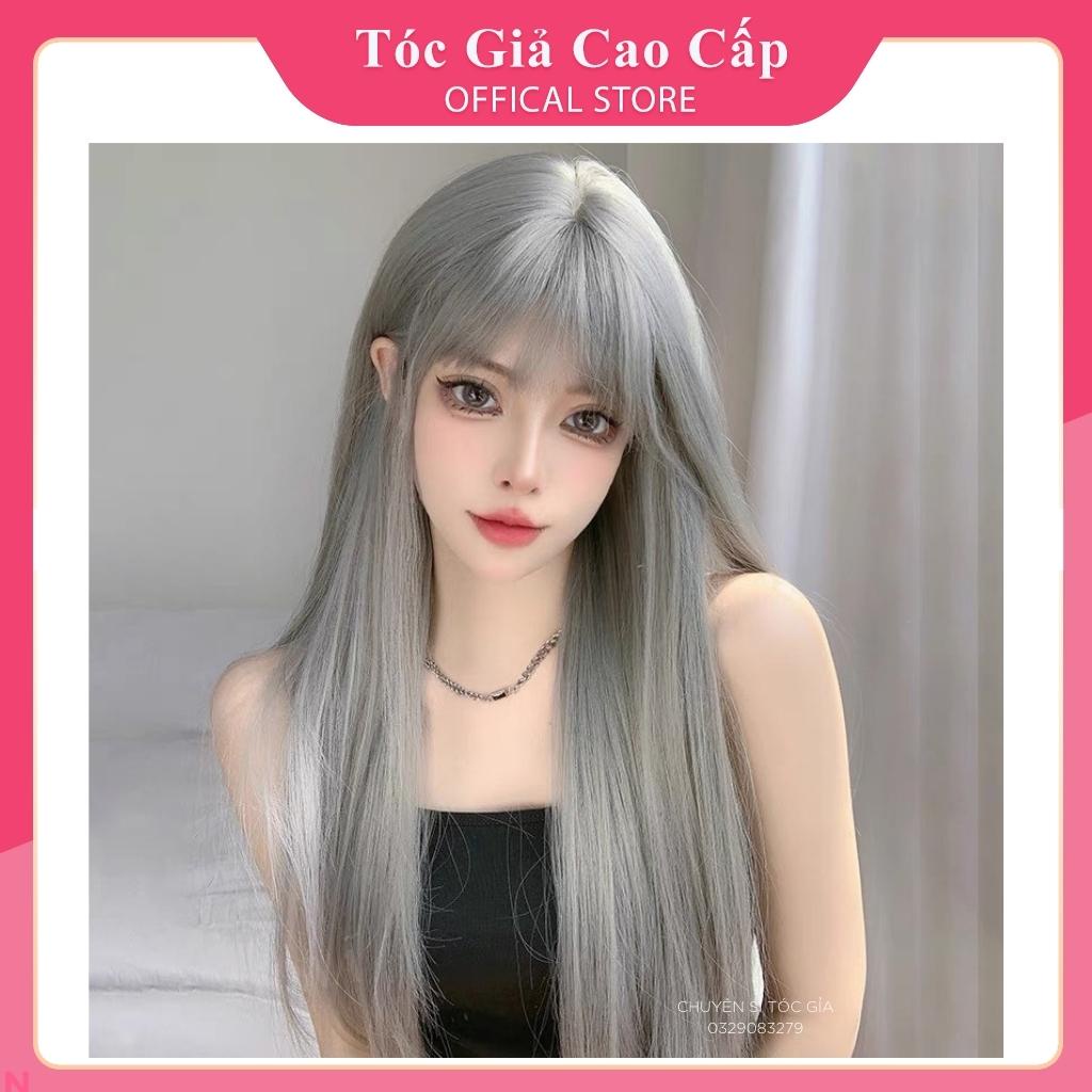 Tóc giả nữ nguyên đầu thẳng dài màu xám khói, tặng kèm lưới trùm wig, z7007