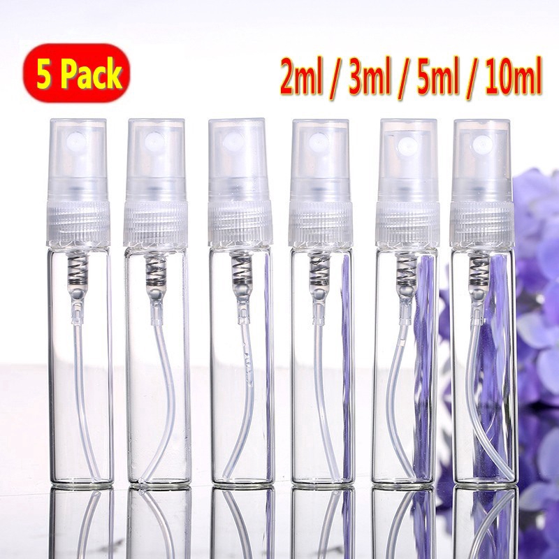 Bộ 5 chai xịt rỗng mini 2/3/5/10ML bằng thủy tinh dùng để đựng nước hoa làm mẫu thử/dùng khi đi du lịch