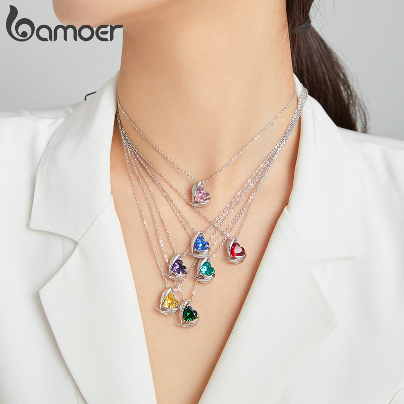 Vòng cổ BAMOER BSN218 BạC 925 đính đá bạch kim thời trang cho nữ