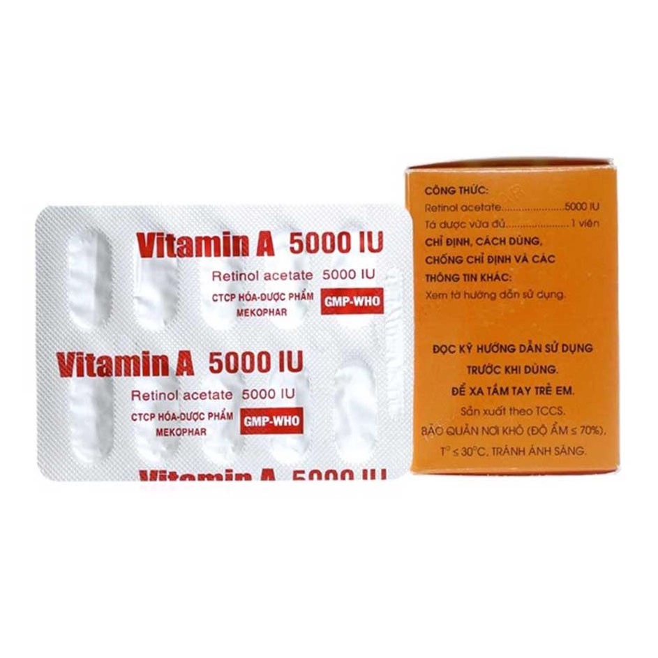 VITAMIN A 5000IU - BỔ SUNG VITAMIN A CHO TRƯỜNG HỢP BỊ THIẾU VITAMIN A- HỘP 100 VIÊN