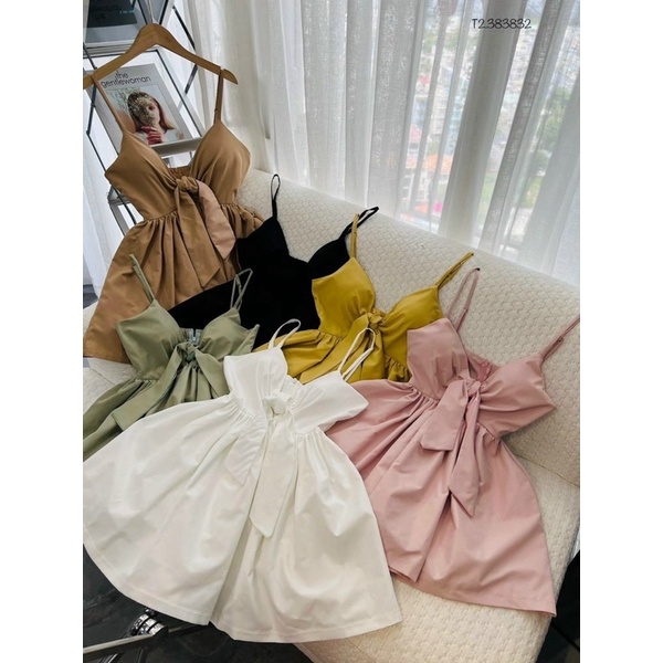 Có mút ngực Đầm Babidoll voan cúp nơ ngực 2 dây