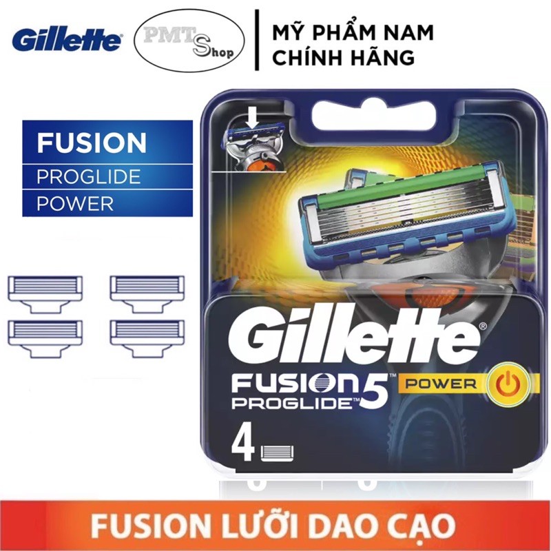[Đức] Hộp Lưỡi dao cạo râu cao cấp Gillette Fusion 5 lưỡi Proglide Power | Proshield Chill vỉ 4 cái | 2 cái