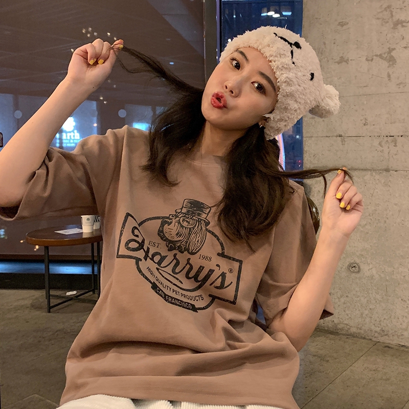 SUXI Áo Thun Nữ Tay Ngắn Dáng Rộng In Hình Nhiều Màu Phong Cách Hàn Quốc