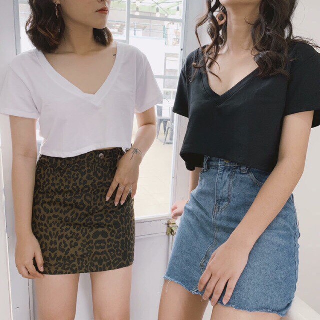 Áo croptop cổ tim trơn chất thun giấy cực xinh