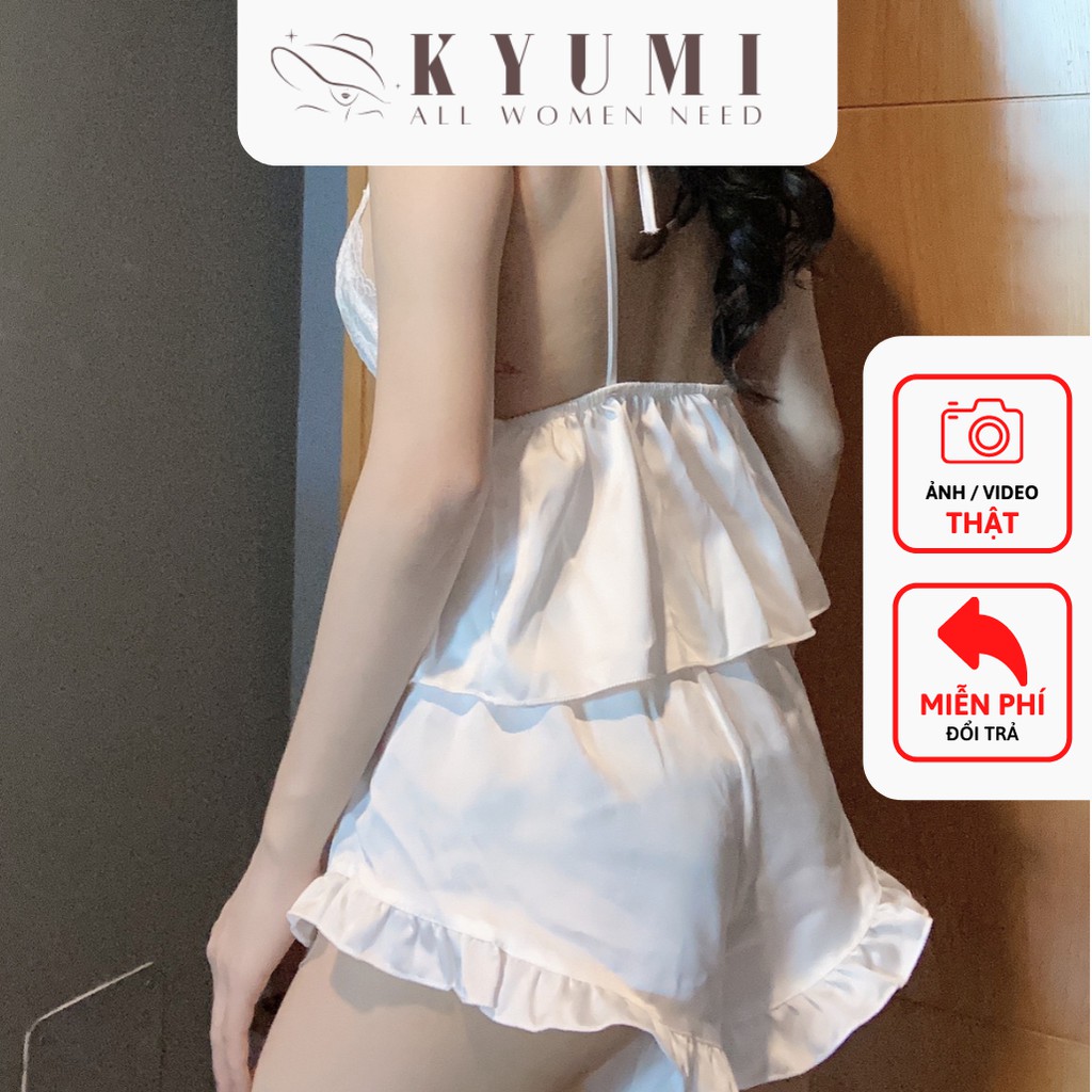 Đồ ngủ sexy đồ ngủ 2 dây cột vai phối ren KYUMI OFFICIAL, chất liệu lụa satin mềm mại freesize 40-60kg tùy chiều cao 030 | BigBuy360 - bigbuy360.vn