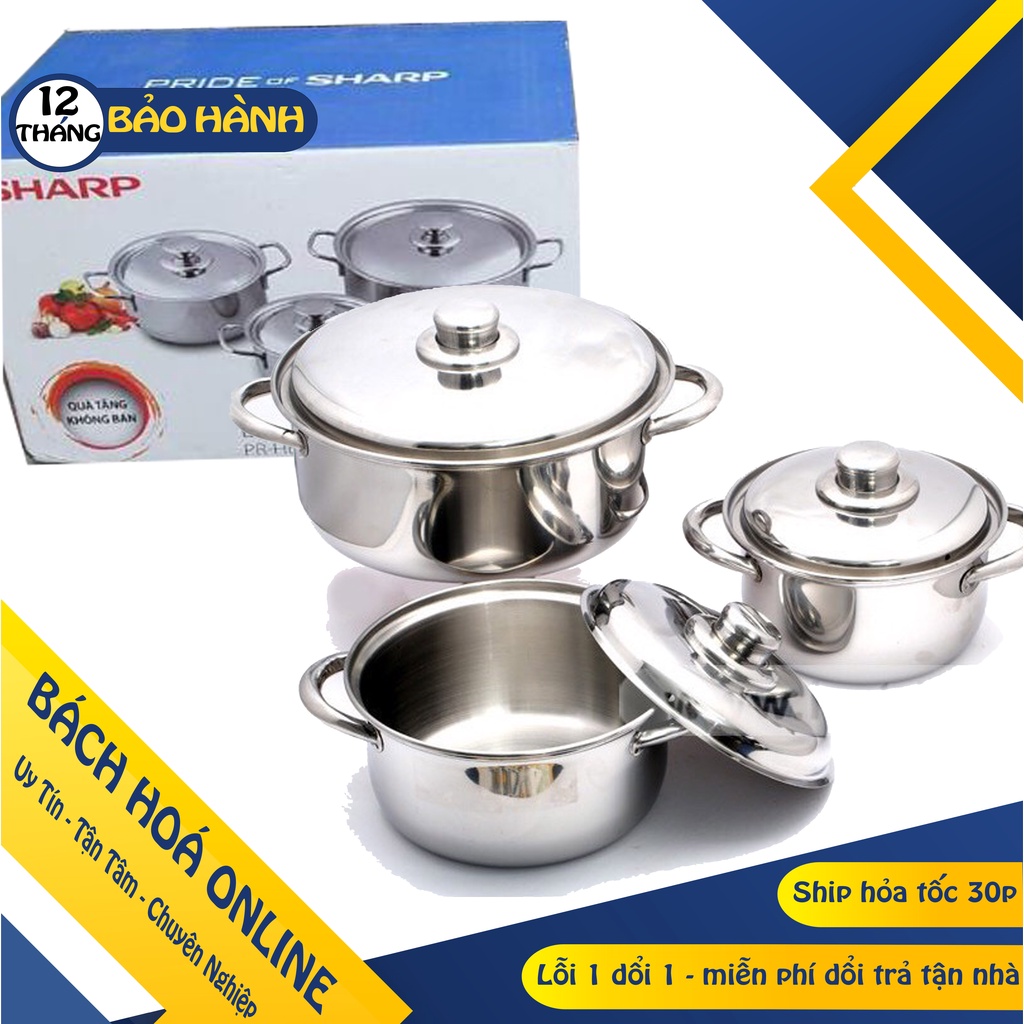 Bộ 3 nồi inox SHARP dùng được cho cả bếp từ và gas