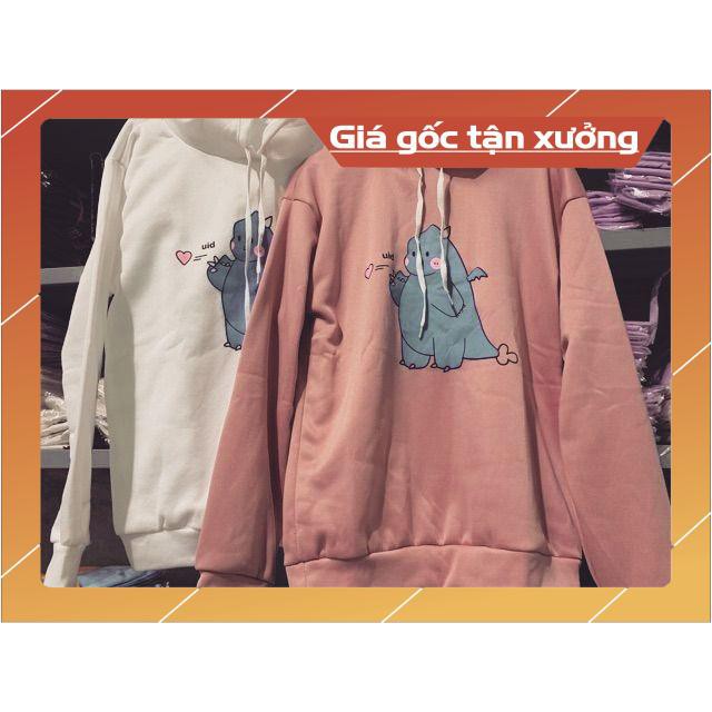 Áo hoodie 💗 FREESHIP 💗 hoodie nỉ bông khủng long uid dày ấm form rộng 4 màu trắng hồng đen da vàng | BigBuy360 - bigbuy360.vn