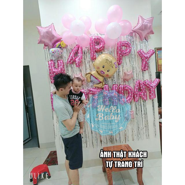 Combo trang trí sinh nhật Bóng chữ Happy Birthday + Bóng hình (Tùy ý mix màu)