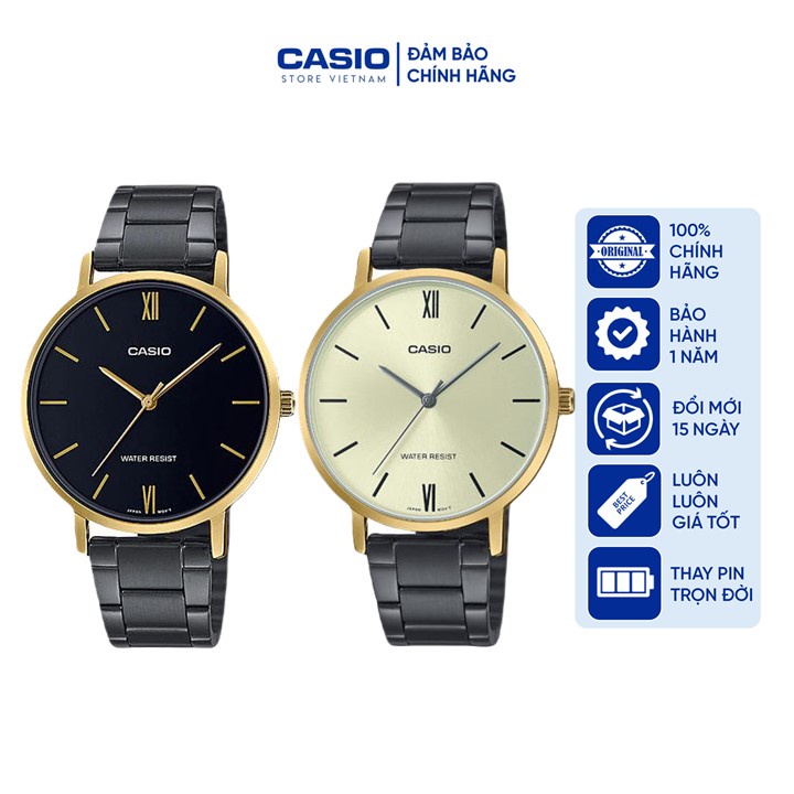 Đồng Hồ Nữ Casio LTP-VT01GB, đồng hồ chính hãng, dây thép mạ màu đen, chống nước tốt