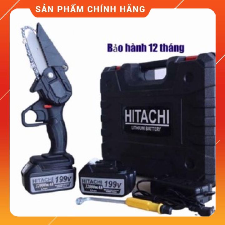 Máy cưa xích cầm tay, máy cưa mini dùng pin HITACHI 199V cưa gỗ cầm tay máy siêu khỏe siêu bền BẢO HÀNH 12 THÁNG