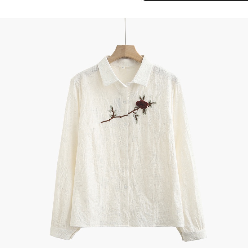 Áo Sơ Mi Tay Dài Thêu Hoa Hồng Thời Trang Xuân Thu Dễ Phối Đồ Chất Lượng Cao Cho Nữ S-2X