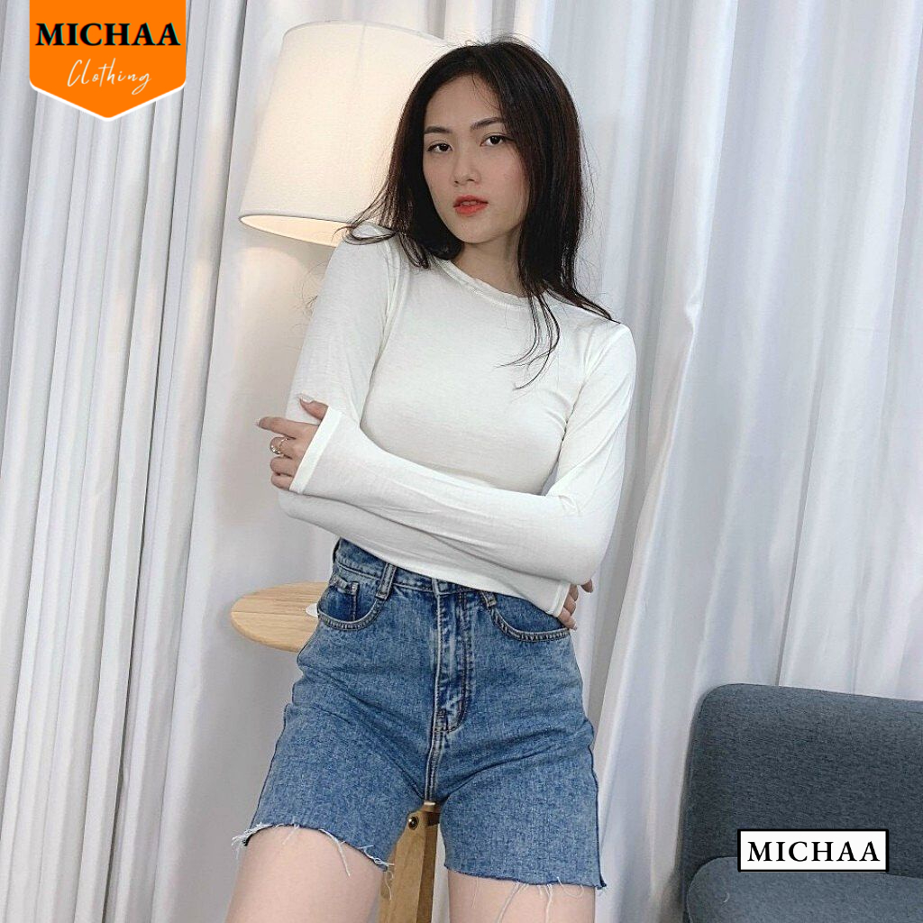 Áo Thun CỔ TRÒN DÁNG DÀI Tay Dài, Áo Thun Basic Chất Thun Gân Thời Trang - MICHAA CR54