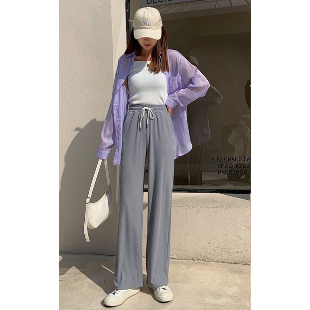 Quần dài ống rộng lưng cao phong cách Hàn Quốc hợp thời trang cho nữ