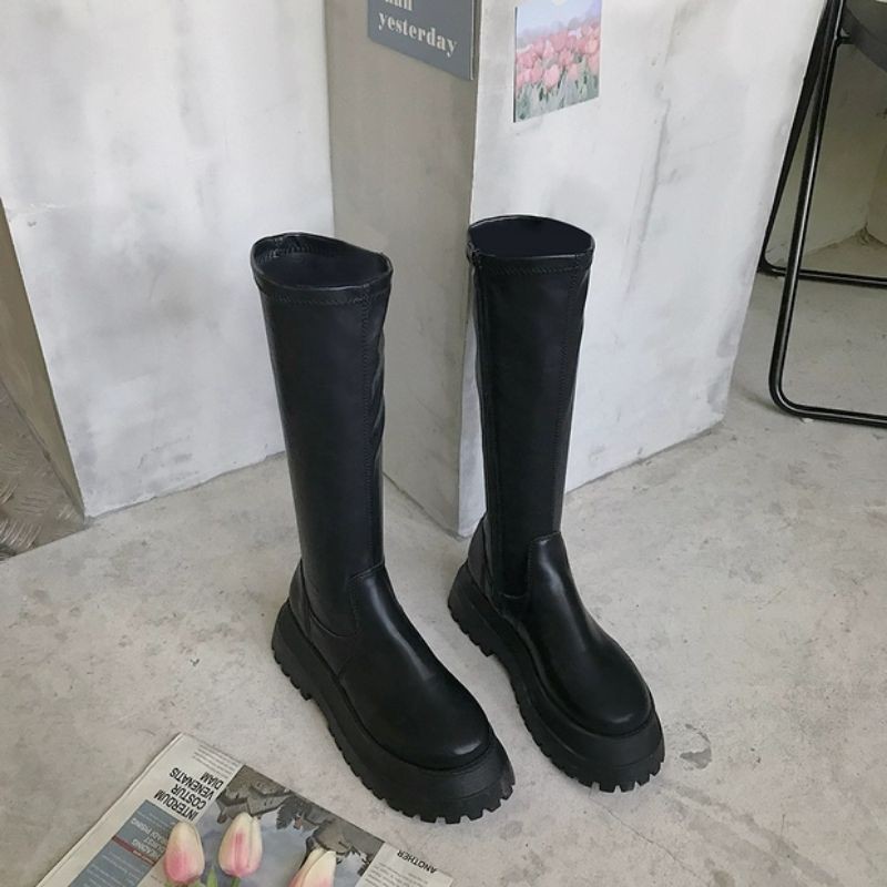(SẴN MỘT SỐ SIZE) BỐT ĐÙI CỔ CAO TRƠN KÉO KHÓA ĐẾ CAO 5CM - PLATFORM ZIP BOOT | BigBuy360 - bigbuy360.vn