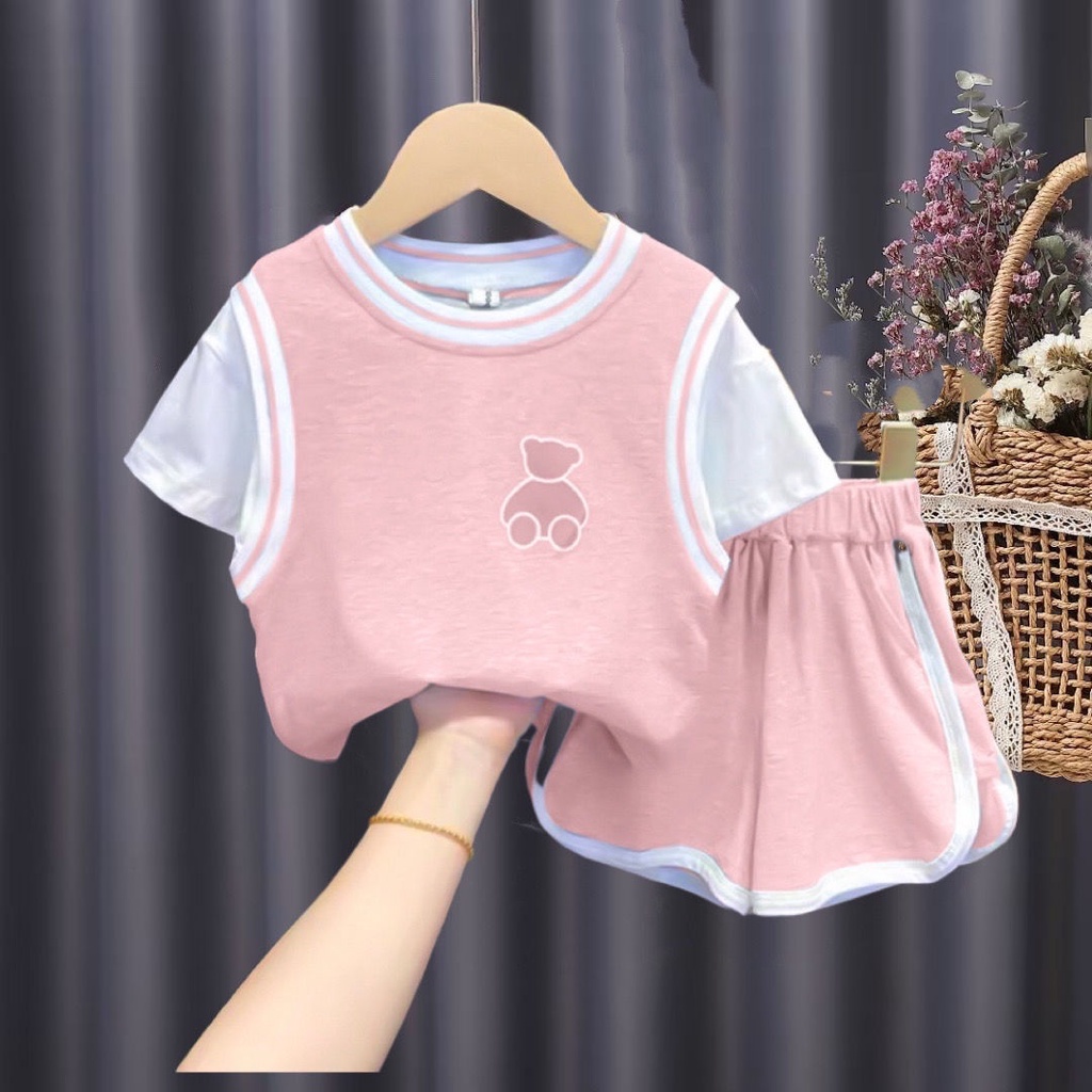 Bộ Áo Thun Tay Lửng + Quần Short Dáng Rộng Thời Trang Mùa Hè Cho Bé Gái 1 Tuổi 2345