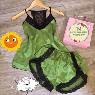 Bộ đồ ngủ phi bóng hai dây phối ren lưng đen freesize dưới 54kg