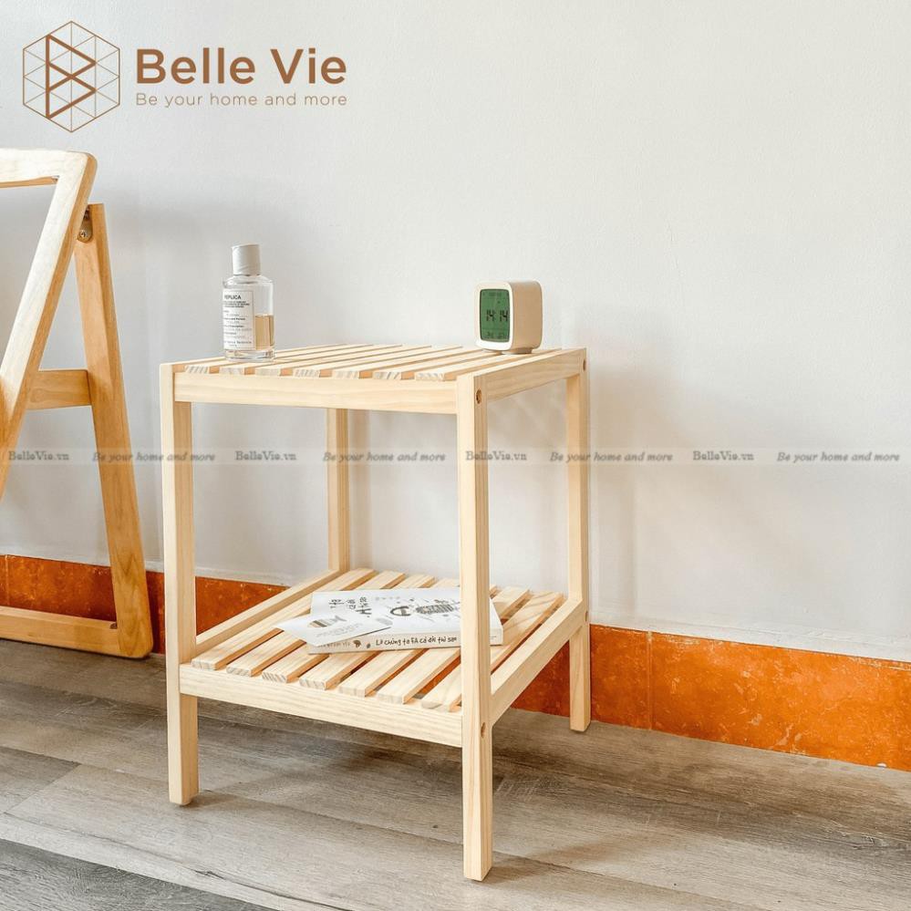 Sale giá sốc  Kệ Đầu Giường Khung Gỗ Mặt Nan 2 Tầng BELLEVIE Kệ Gỗ Đa Năng Để Đầu Giường Shelf 2F [Freeship 10k]