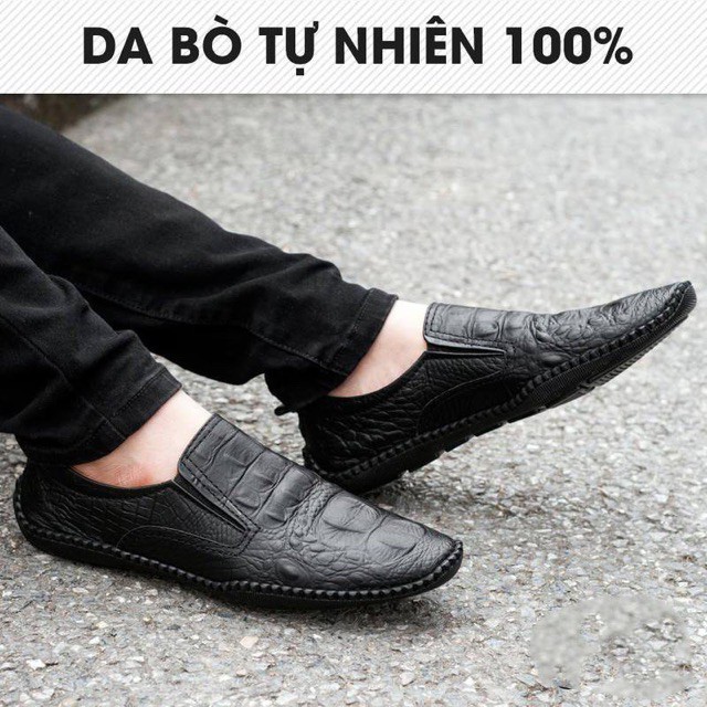 Xả Kho Giày lười da bò tạo vân cá sấu - kèm thẻ bảo hành 12 tháng >3 .