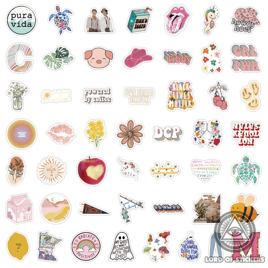 Set 50 Nhãn Dán Sticker Cute VSCO Phong Cách Hoạt Hình Chống Thấm Nước Trang Trí Mũ Bảo Hiểm, Laptop, Điện Thoại, Xe, Sổ