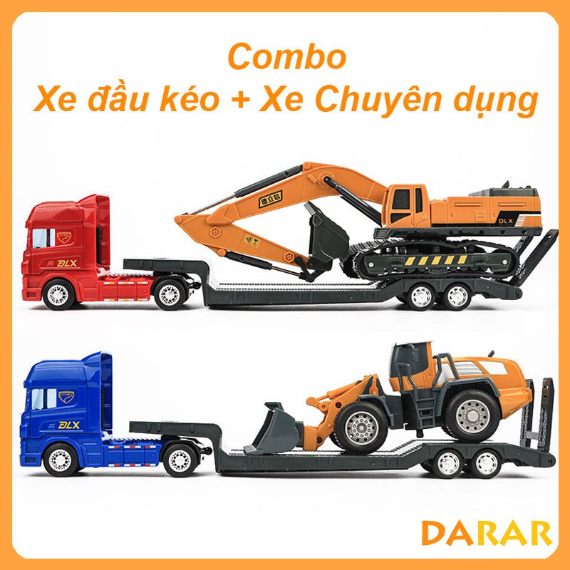 Xe mô hình, Tổng hợp xe đồ chơi đầu kéo + 1 xe chuyên dụng nhựa ABS an toàn, có bánh đà