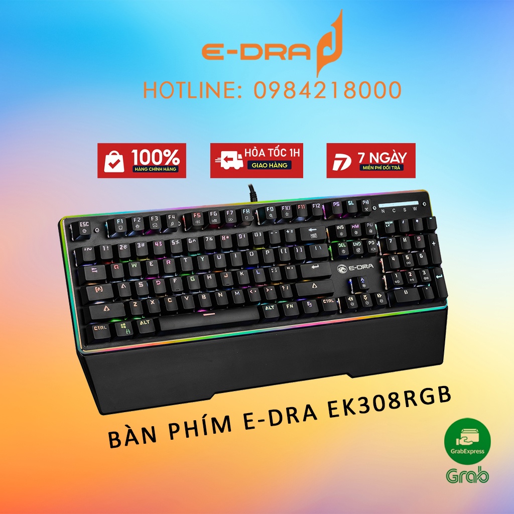 Bàn phím cơ Edra EK308 Led RGB - Có Kê tay - Blue switch - Led viền - Chống nước - BH 24 tháng