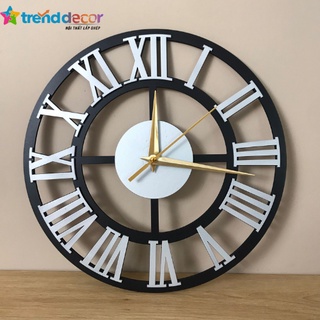 Đồng hồ gỗ treo tường đồng hồ trang trí số la mã kim vàng trang trí