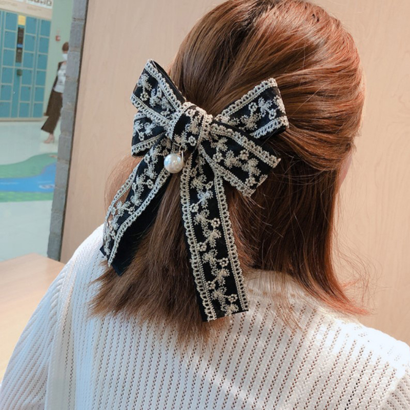 Kẹp Tóc Hai Lớp Phối Ren Hoa Phong Cách Vintage Cho Nữ