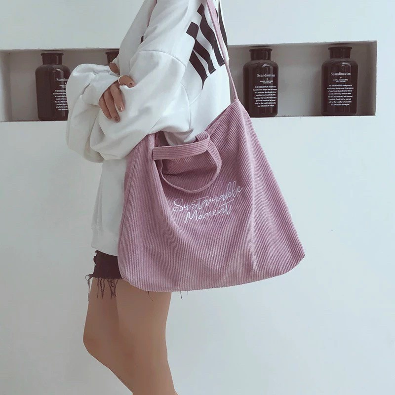 TÚI TOTE ĐEO CHÉO NHUNG TĂM THÊU CHỮ SIU TO UNISEX