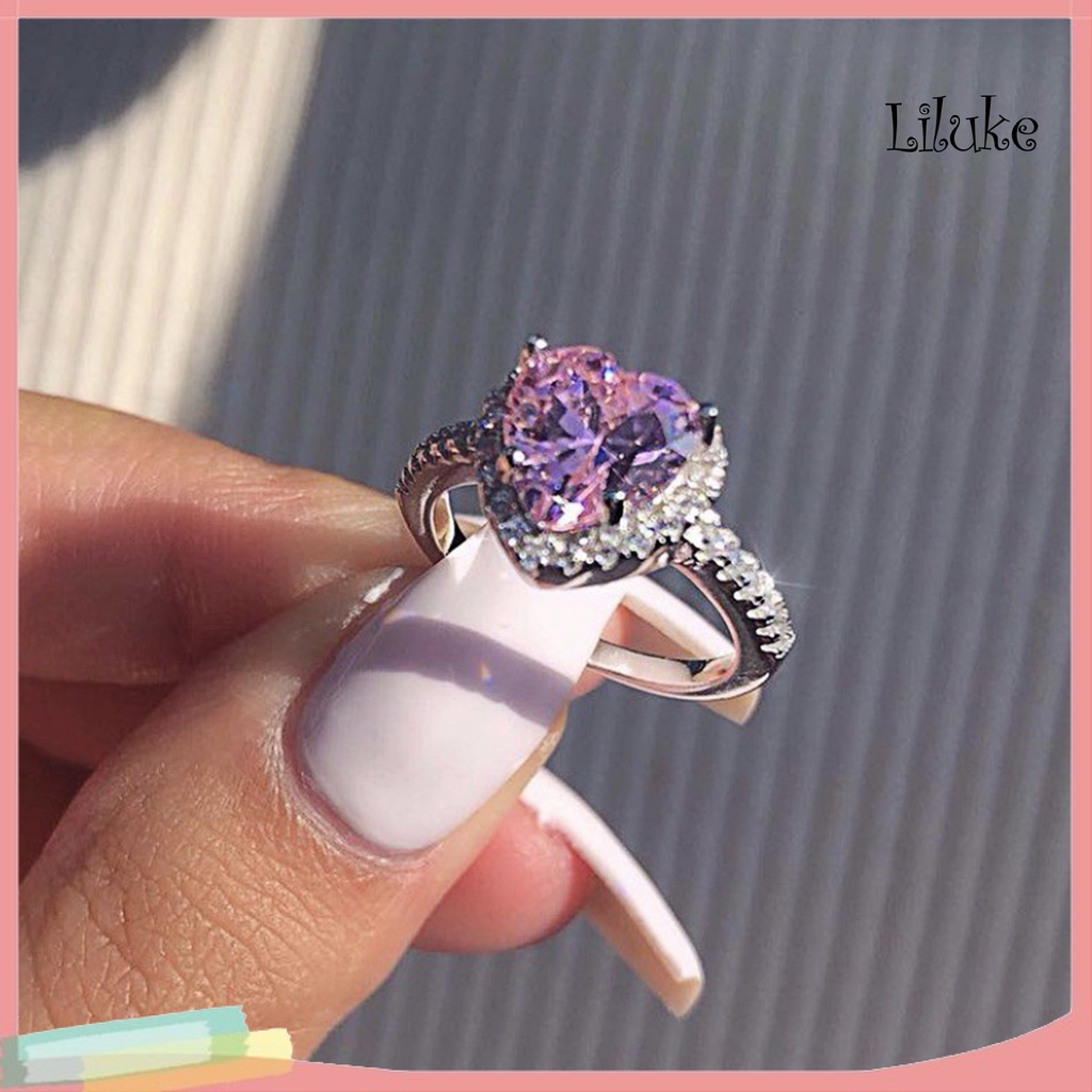 Nhẫn Bạch Kim Mạ Bạch Kim Hình Trái Tim Đính Đá Xinh Xắn Cho Nữ