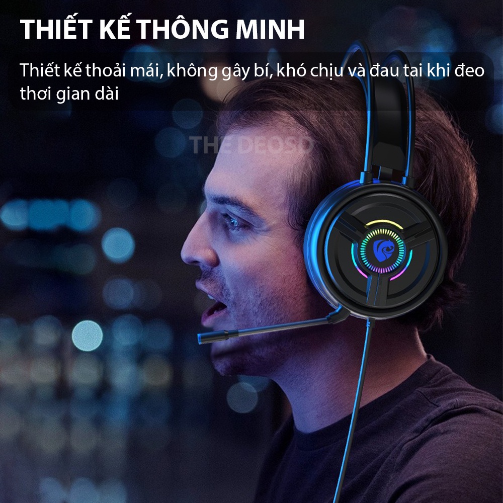 Tai Nghe Chụp Tai Có Dây, Tai Nghe Chơi Game Micro The Deosd USB TD-WH/P