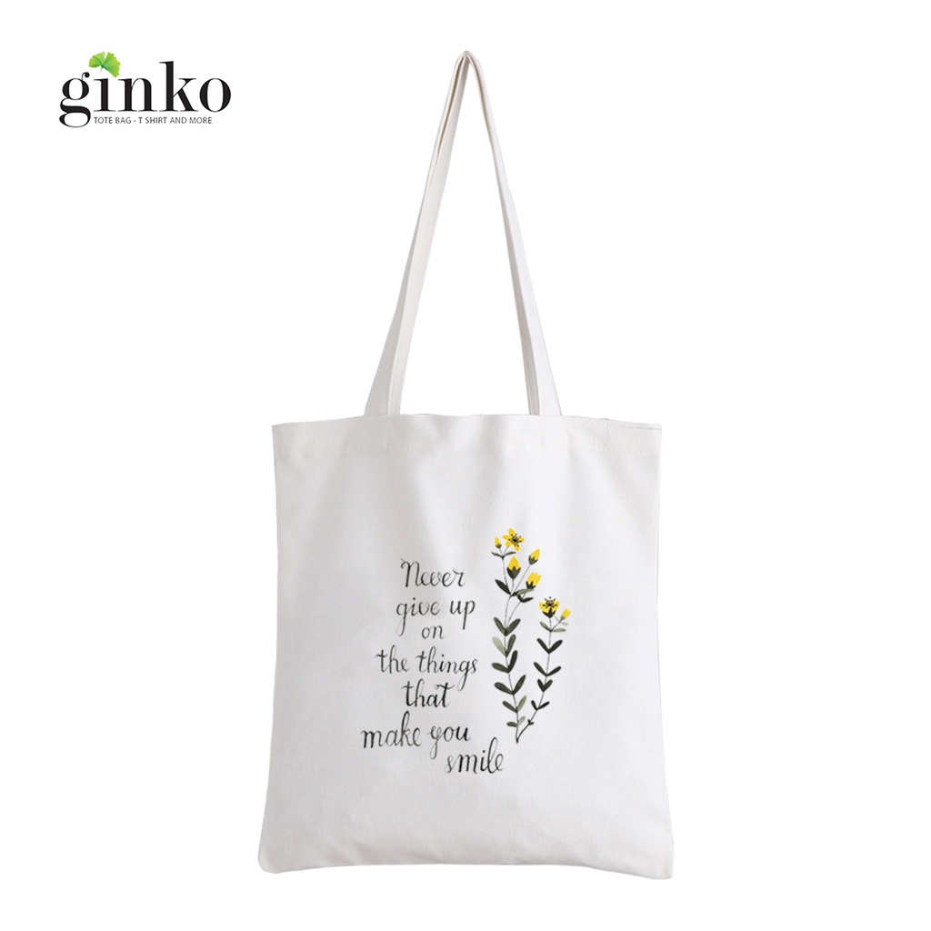 Túi Vải Tote GINKO Kiểu Basic dây kéo In Hình Never Give Up G128