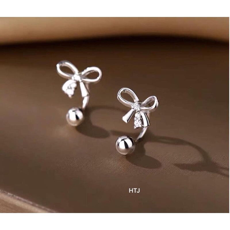 Bông tai nơ chốt ren bạc ta- Khuyên nữ xinh xắn