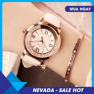 [ GIÁ TỐT] Đồng Hồ Nữ LSVTR Mặt Tròn Dây Da Điệu Đà NEDA9025