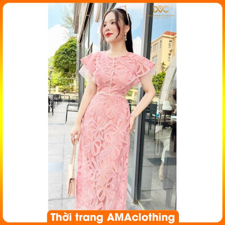 Đầm Váy Dự Tiệc Dáng Body, Thiết Kế Ren Hồng Tay Cánh Tiên V2982 - Thời Trang AMAclothing