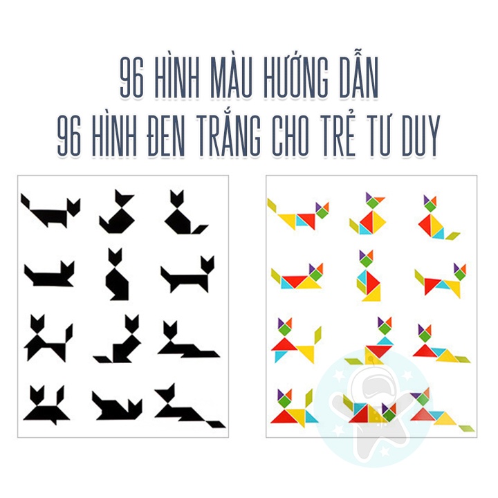 Đồ chơi cho bé xếp hình gỗ Tangram kèm sách nam châm thông minh cho bé tư duy phát triển trí tuệ