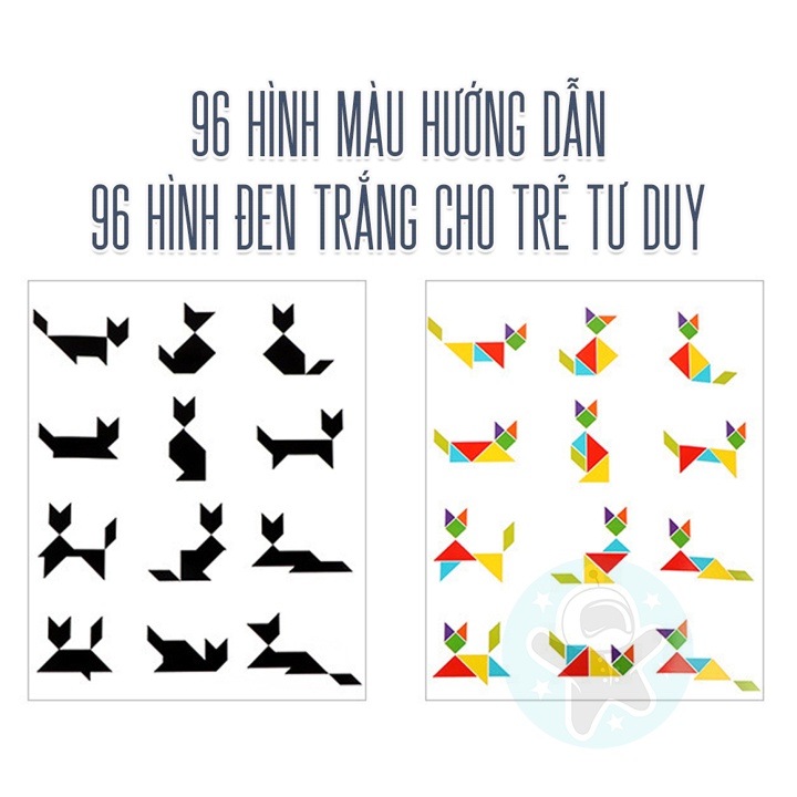 Đồ chơi cho bé xếp hình gỗ Tangram kèm sách nam châm thông minh cho bé tư duy phát triển trí tuệ