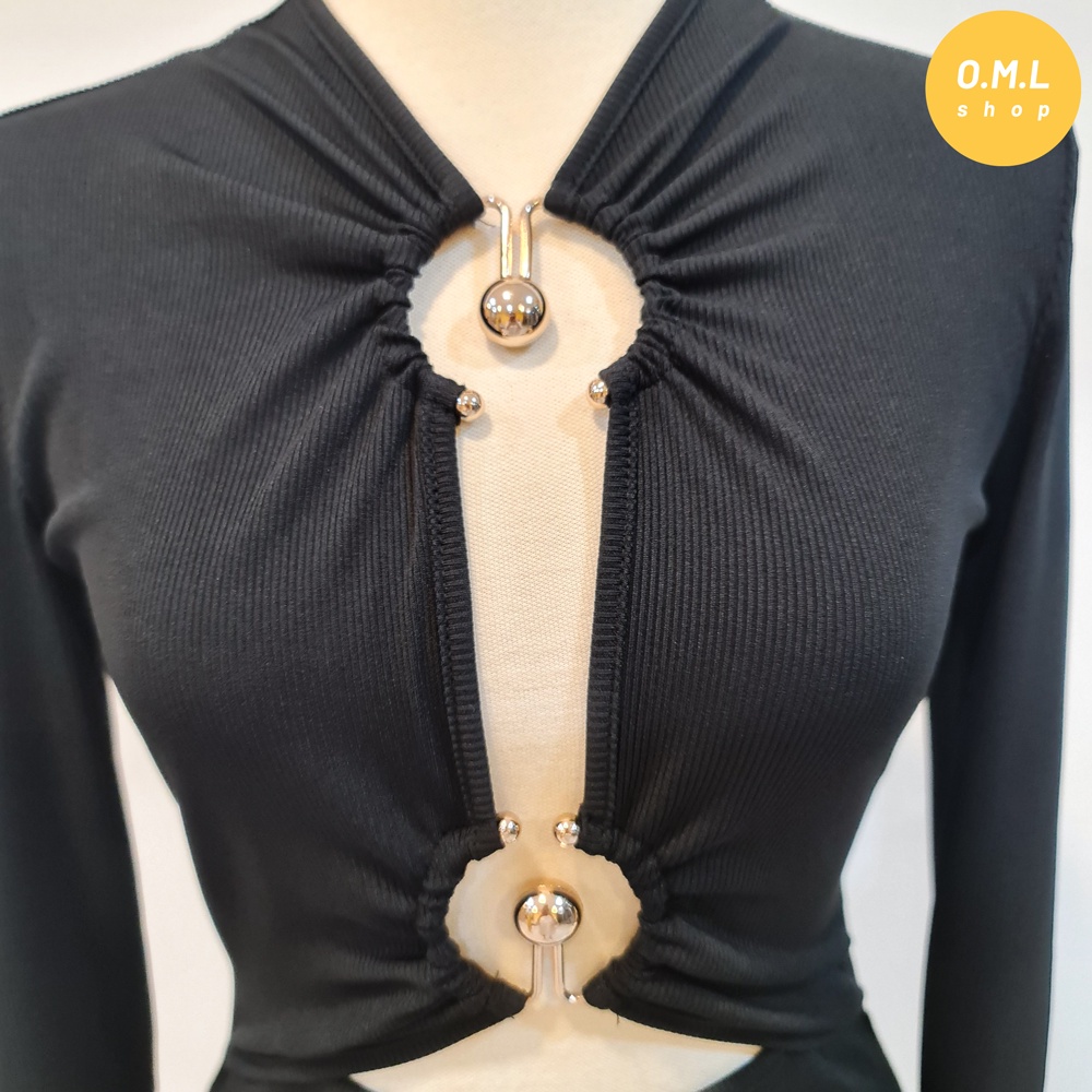 Bodysuit đen hở ngực cài khoen vàng siu quyến rũ cá tính (có hình thật) | BigBuy360 - bigbuy360.vn