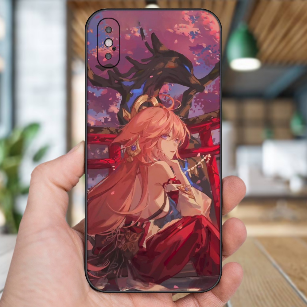 Ốp lưng iPhone X, Xs dẻo đen cạnh vuông in hình Yae Miko Genshin Impact
