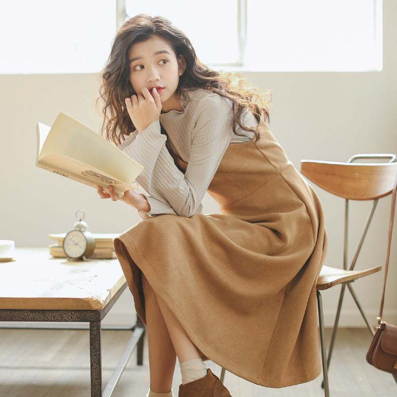 Đầm dáng dài hai dây màu trơn thời trang mùa thu chất lượng cao