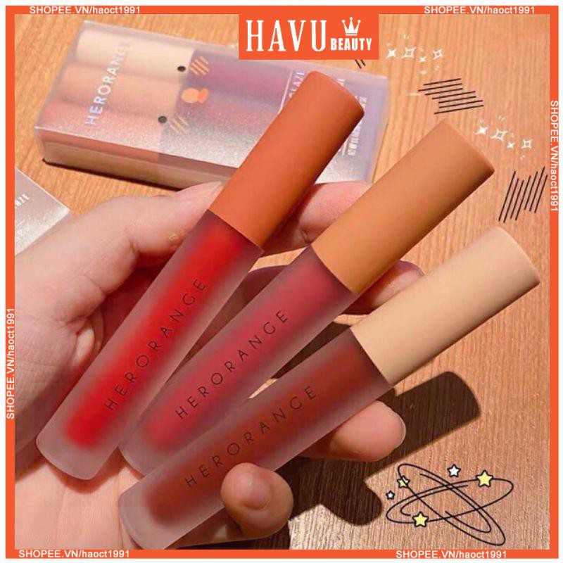 Set 3 Cây Son Kem Lì Herorange Fluffy Lip Glaze - Son Kem Siêu Xinh Chất Mềm Mịn - Lâu Trôi