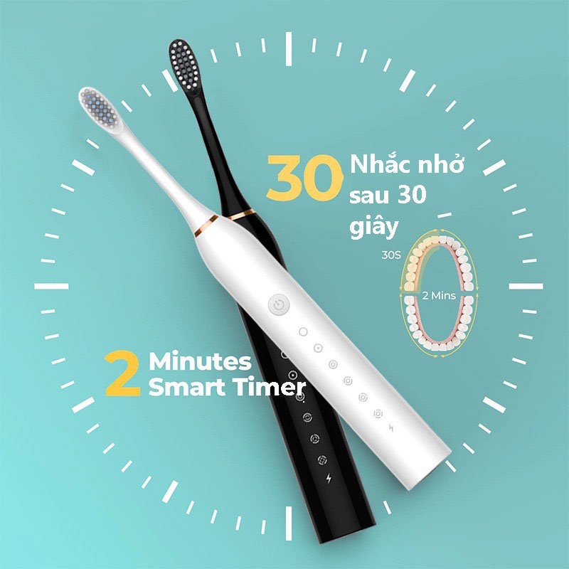 Bàn chải điện Sonic X3 sợi Dupont, bàn chải điện đánh răng tự động 6 chế độ công nghệ chống nước IPX7